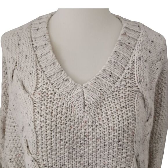 Primark Fisherman Sweater Sz M Cable Knit NEW Cozy Beige Oatmeal Chunky V Neck - Picture 3 of 16